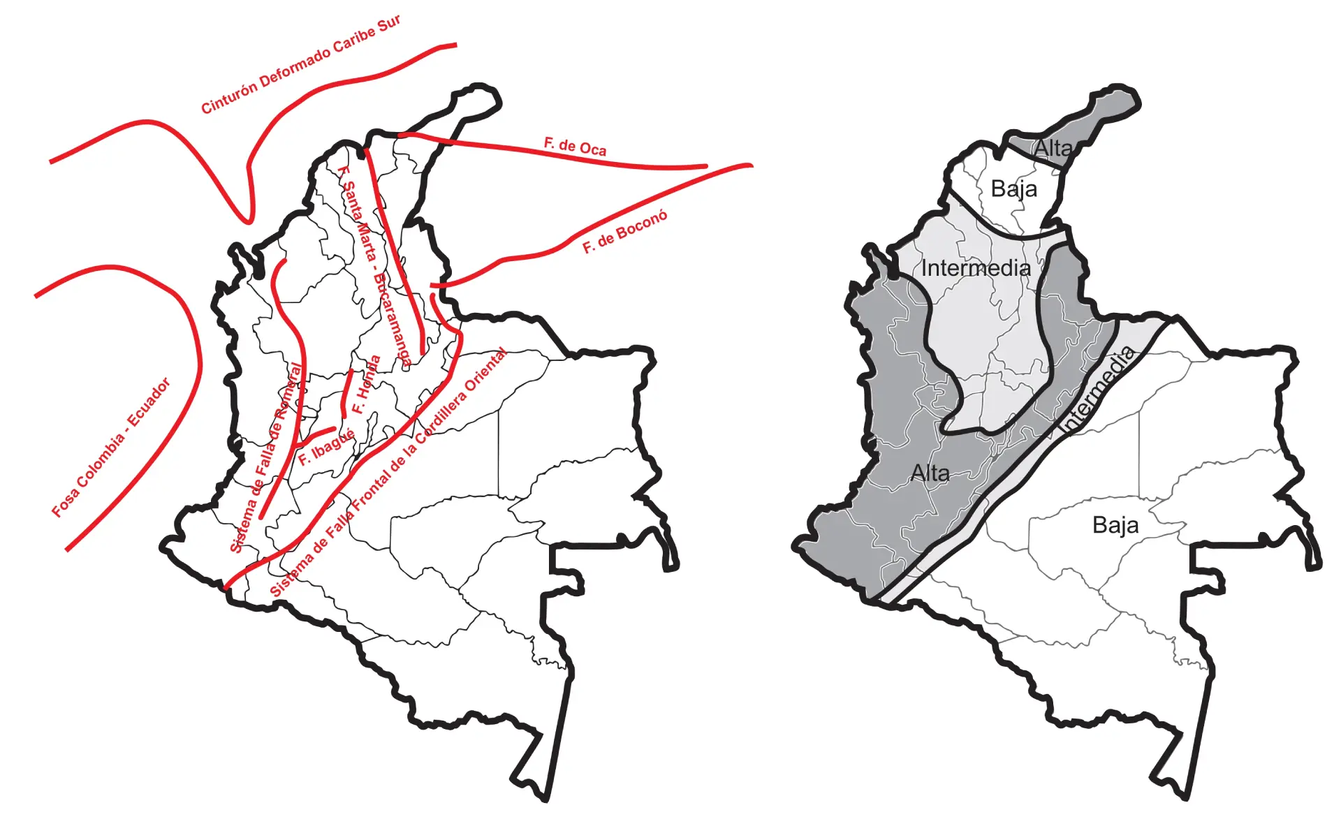 Zonas de amenazas sísmicas en Colombia